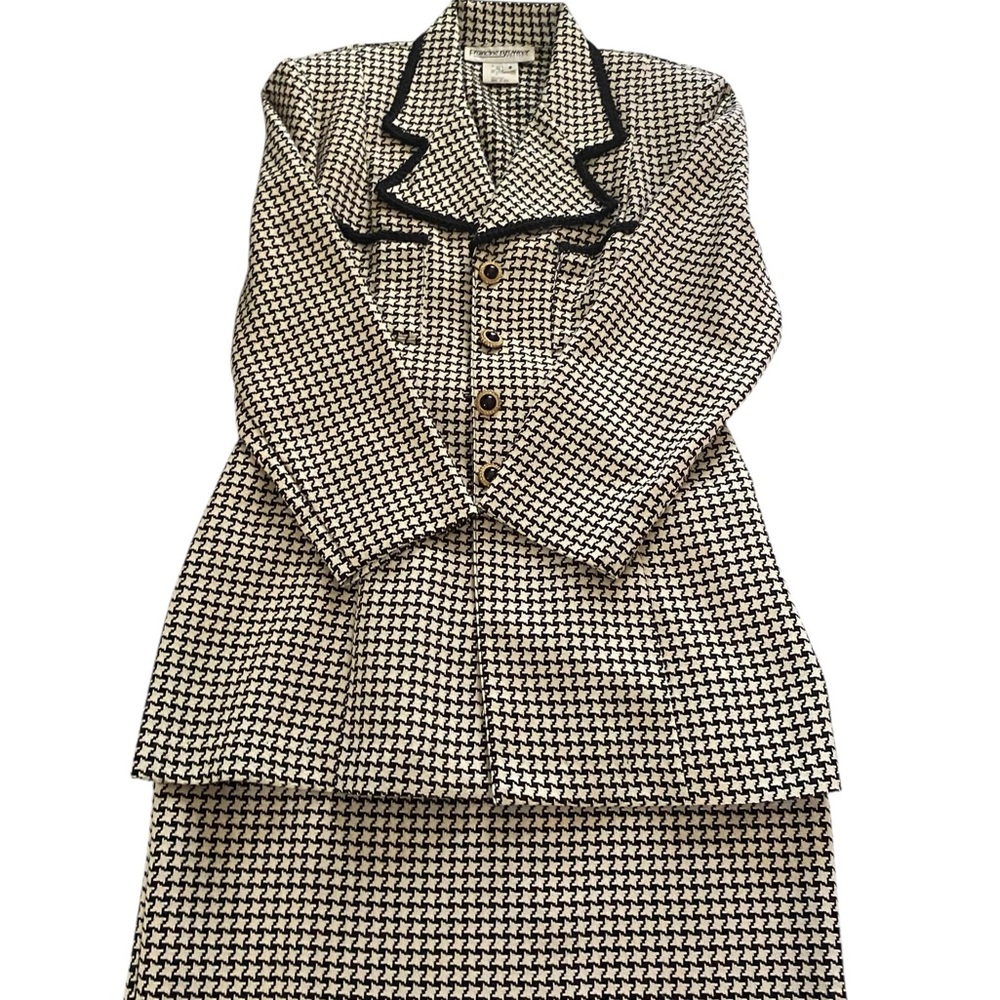 Vintage Black and White Houndstooth Blazer and Skirt Set 8P/Small